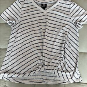 Bobeau Navy and White Striped V-Neck Tee